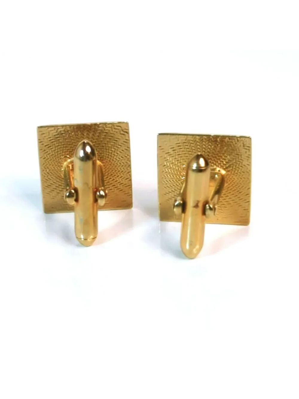 Vintage Gold Tone Square Cufflinks Chevron Engraved Mid Century